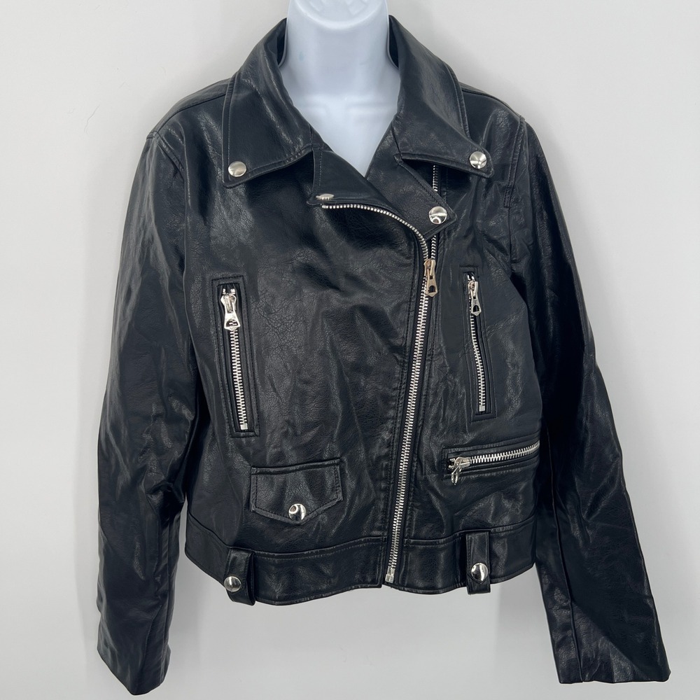 Womens Noize Libby-B Leather Moto Biker Jacket Punk‎ Goth Black Size L